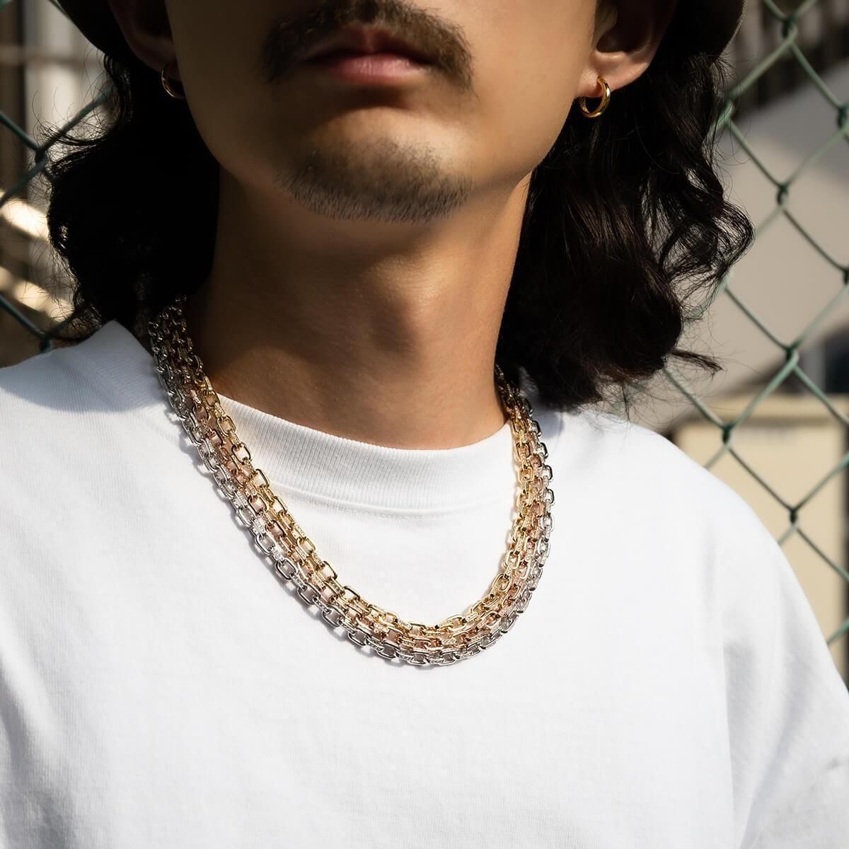 ダイヤモンド 10K ローズゴールド アズキネックレス 幅5.5mm 50cm