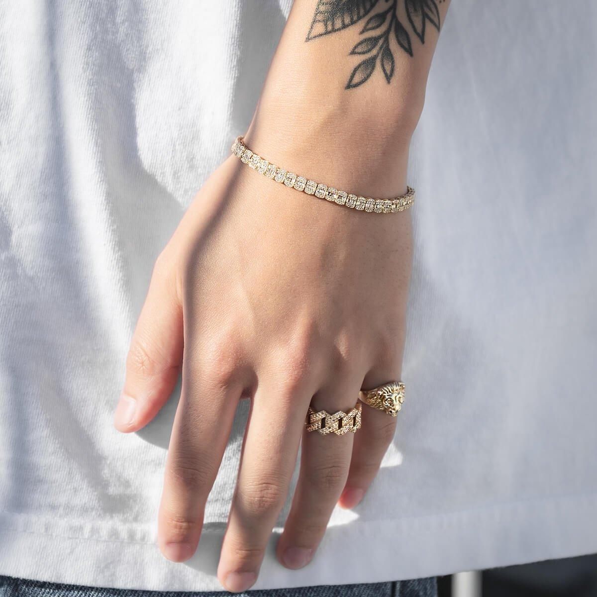 ダイヤモンド 14K イエローゴールド ブレスレット 幅4.8mm 18cm