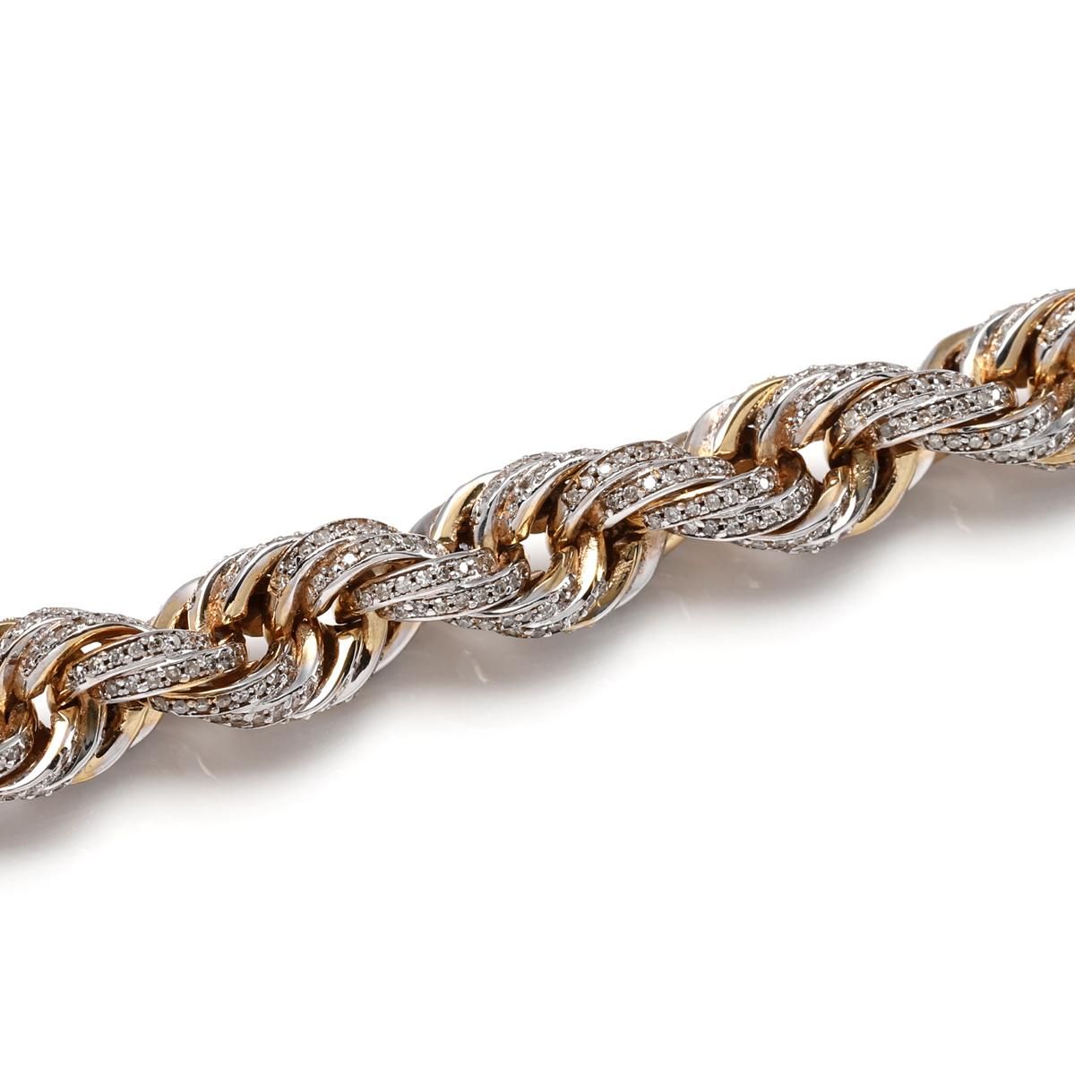 ダイヤモンド 10K イエローゴールド ロープブレスレット 幅7.5mm 20cm