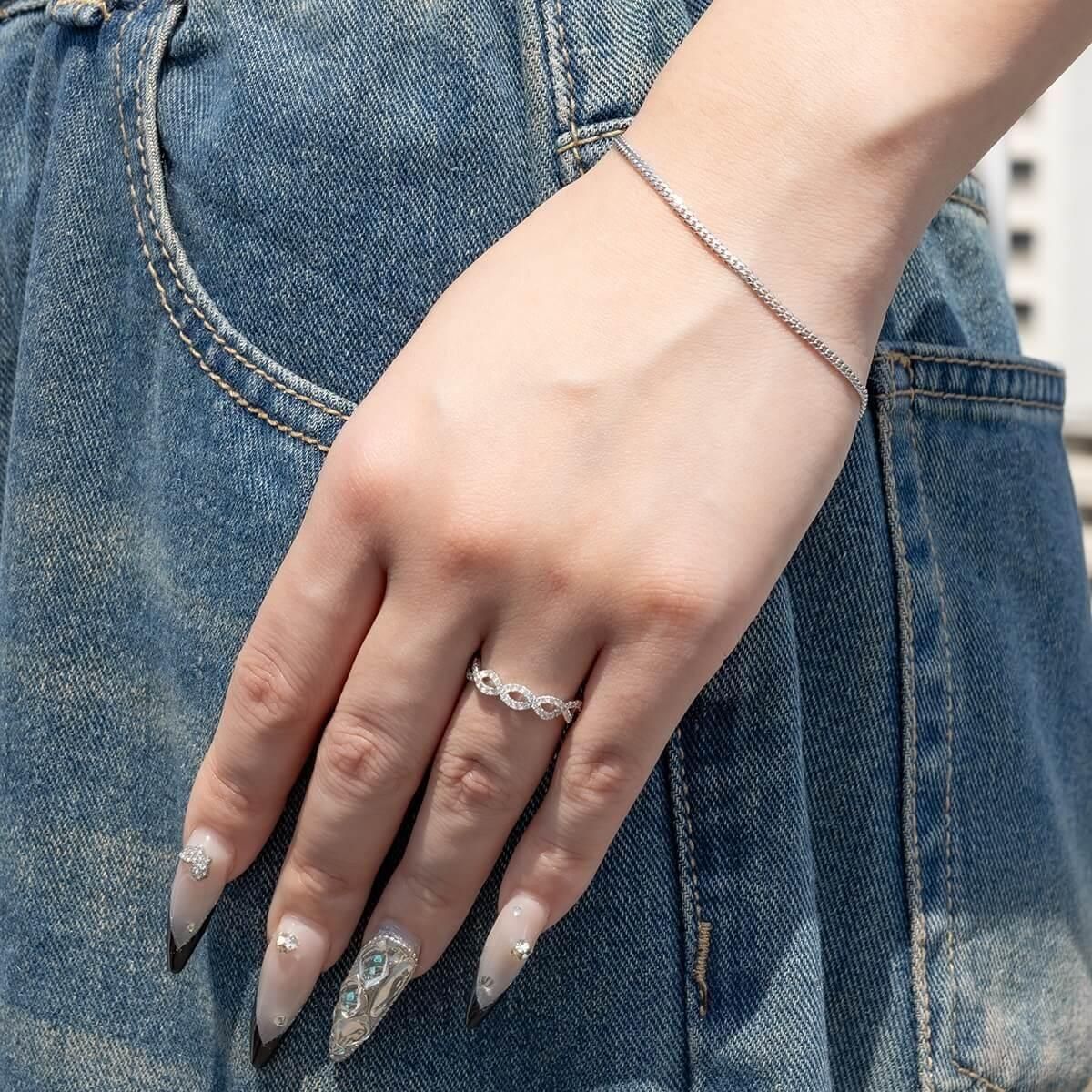 10K ホワイトゴールド マイアミブレスレット 幅2mm 17cm-19cm KKP7455