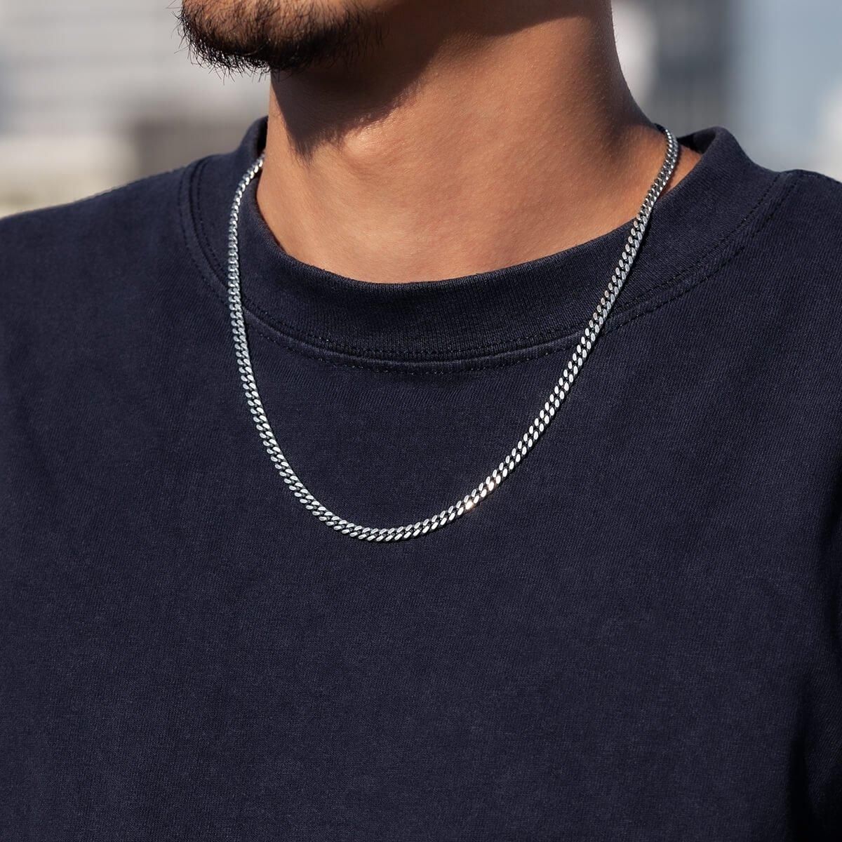 シルバー マイアミネックレス 幅4mm 45cm-70cm いぶし加工 120KDO2-LOX