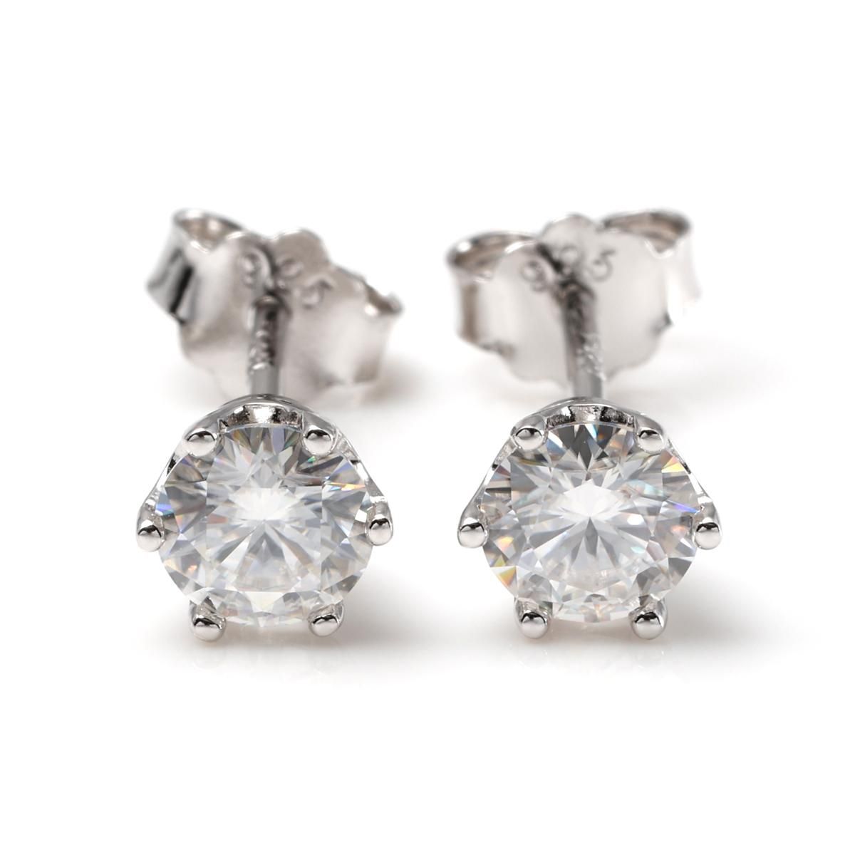 モアサナイト シルバー ソリティアピアス 5mm 6PRONG-0.5CT