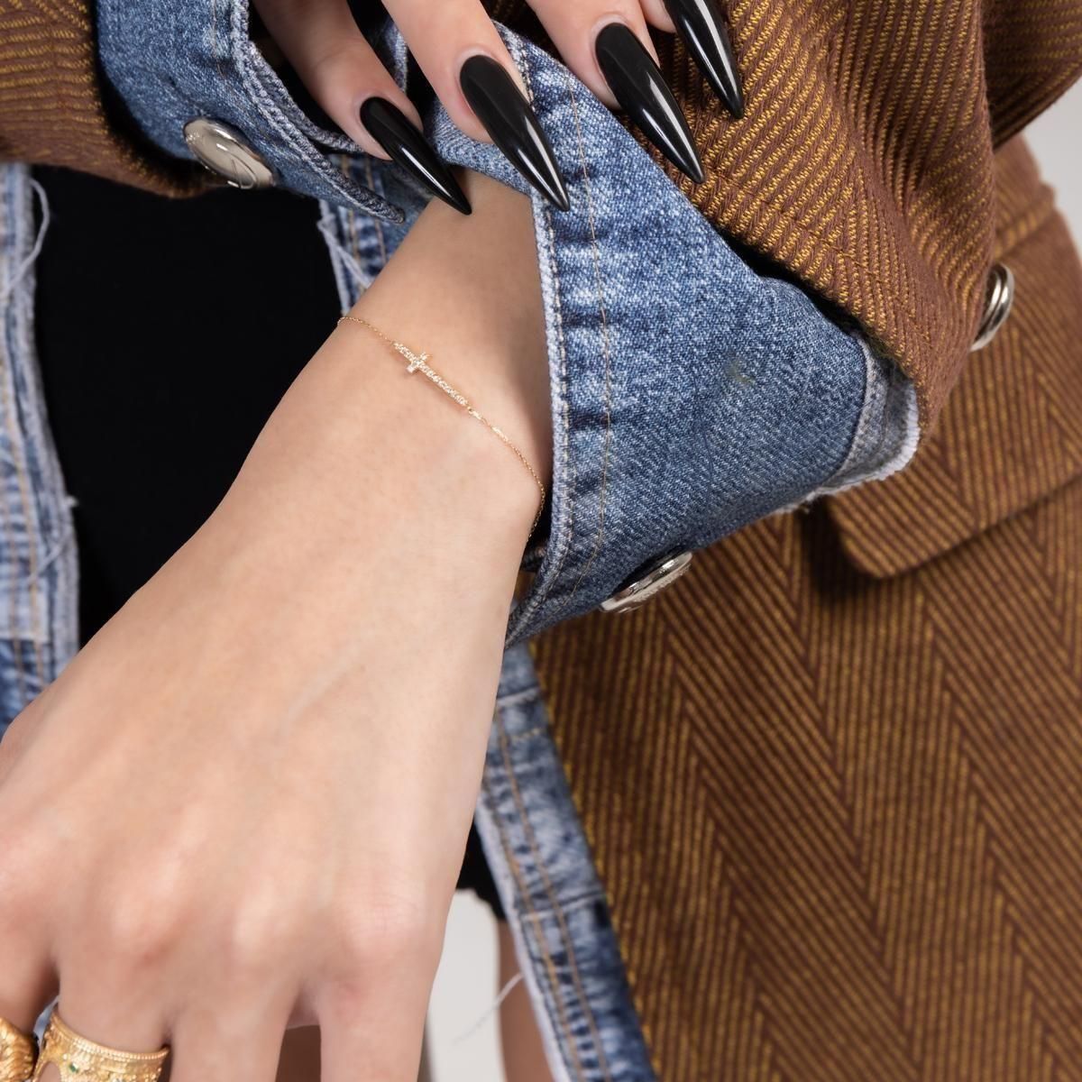 ダイヤモンド 10K イエローゴールド サイドウェイズクロス