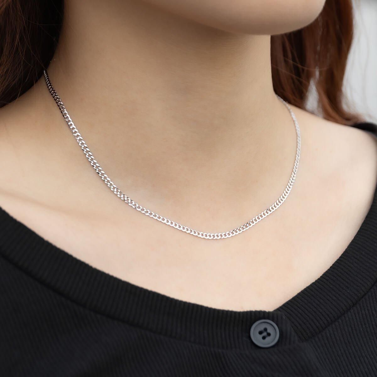 10K ホワイトゴールド キューバンネックレス 幅2.8mm 40cm-60cm