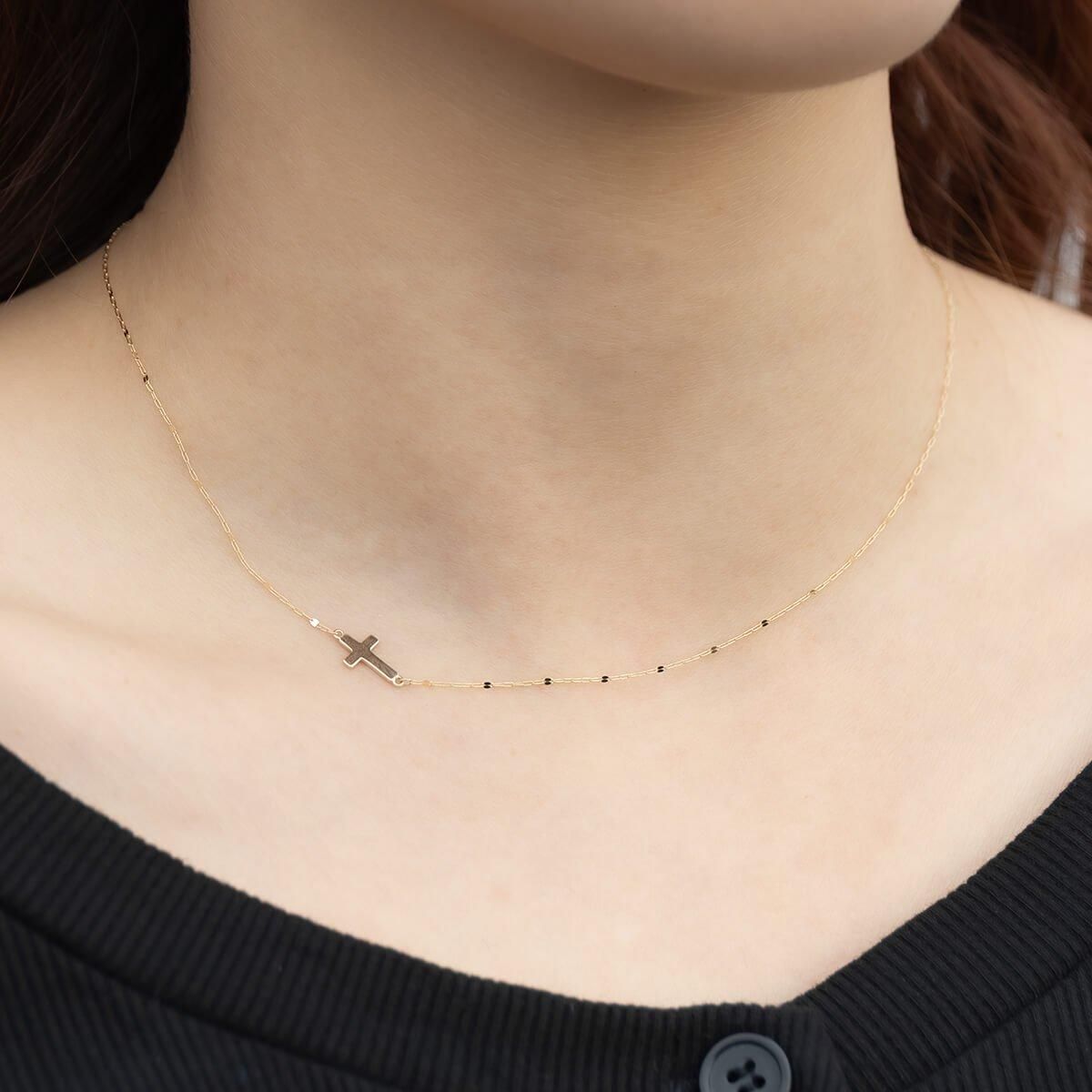 10K イエローゴールド サイドウェイズクロス ネックレス&ペンダント