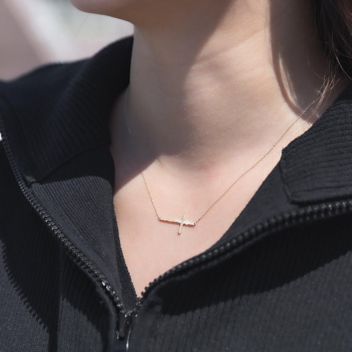 10K ゴールド サイドウェイズクロス ネックレス&ペンダント 41cm 3