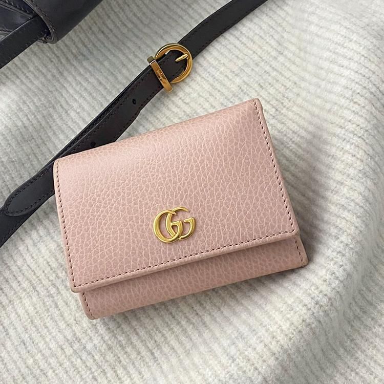 GGマーモント レザー三つ折りミニ財布 ピンク ユーズド|グッチ GUCCI