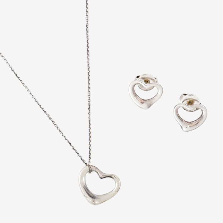 オープンハートネックレス＆ピアスセット シルバー ヴィンテージ