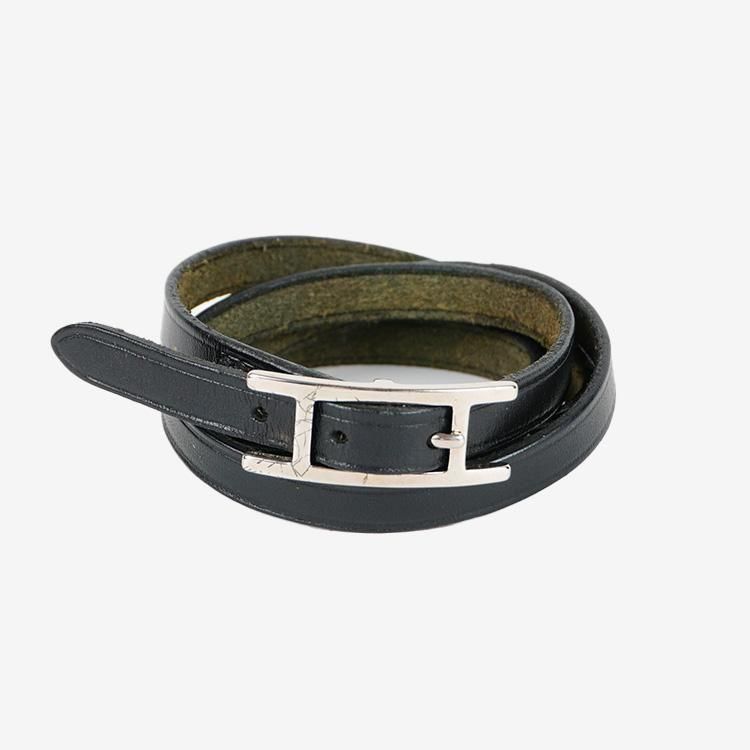 エルメス HERMES アピ3 ロング ブレスレット ブラック×シルバー