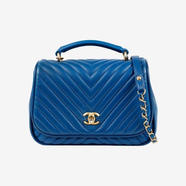 シェブロンVステッチ2WAYバッグ ラムスキン ブルー ヴィンテージ