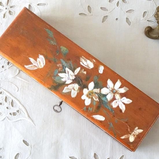 アンティーク 木箱 | フランス お花のペイント 木製グローブボックス