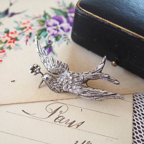 アンティーク ツバメのブローチ | フランス20世紀初頭 ツバメとお花の
