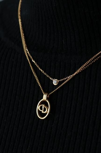 vintage】Christian Dior / CD logo oval top necklace - Madder vintage