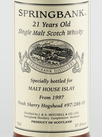 スプリングバンク 21年 1997 for MALT HOUSE ISLAY 57.5度 （ラベル