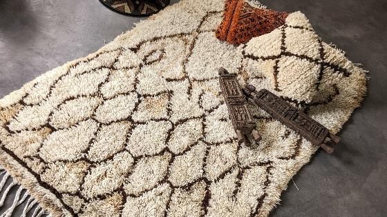 モロッコラグ「AZILALアジラル」RAZ022ベージュ/Hibou.イブーモロッコ