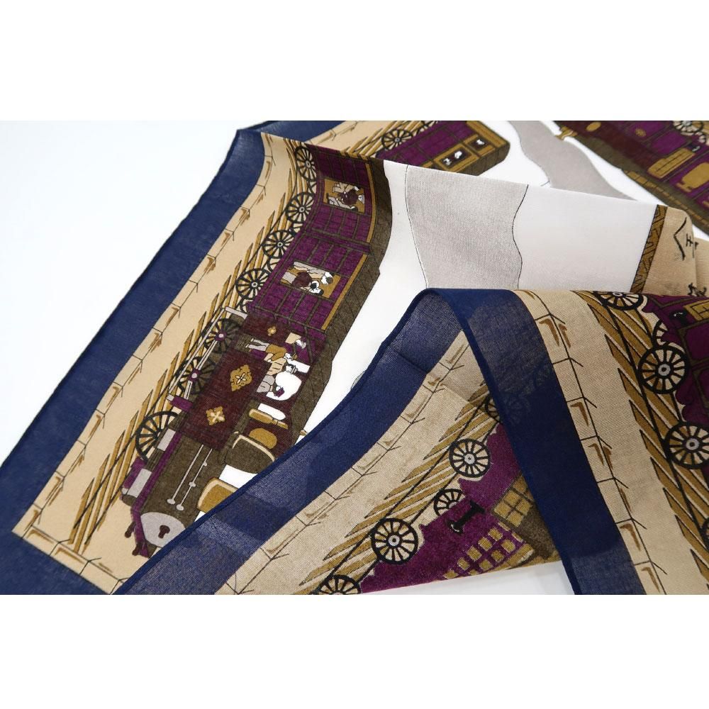 蒸汽車鉄道之図 横濱絵バンダナ(ZX3-372) 伝統横濱スカーフ - 伝統横濱