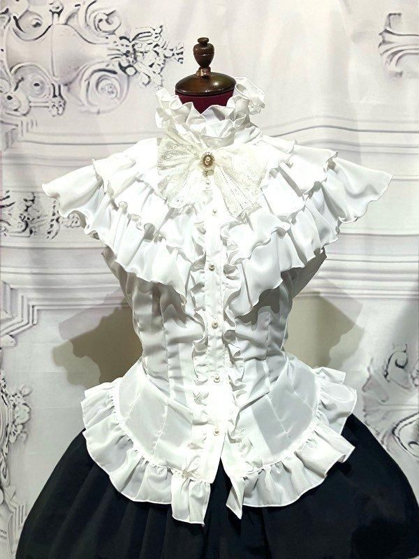 ◇受注商品◇クラシカルカメオタイ付きティアードフリルブラウス：白