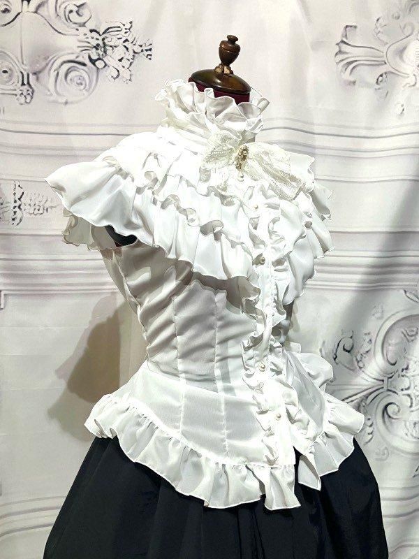 ◇受注商品◇クラシカルカメオタイ付きティアードフリルブラウス：白