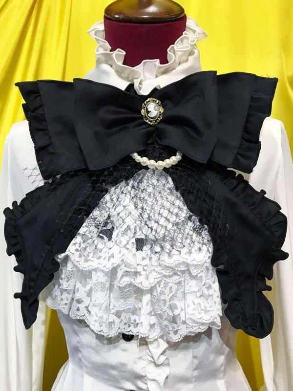 ◇受注商品◇デコラティブタイ付き姫袖ブラウス：白×白レース - MARBLE