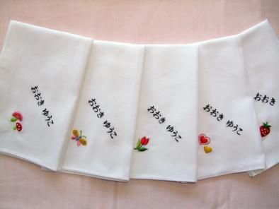 刺繍ハンカチ5枚セット 女の子用 ポップ柄 - ほのぼの刺繍店