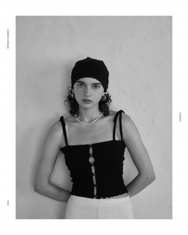 PHEENY] フィーニー Cotton shirring camisole(BLACK)