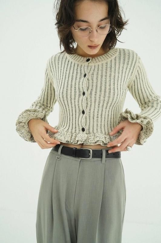 CLANE] クラネ W FACE SHORT FRILLED KNIT TOPS(WHITE)