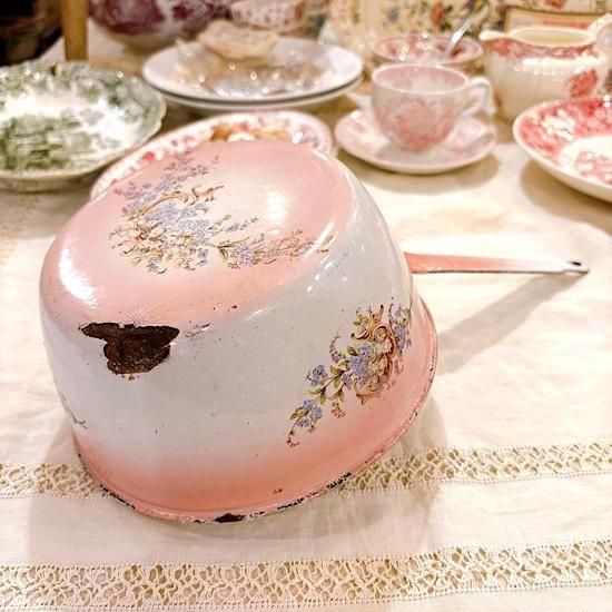 レア✨フランスアンティーク BF社 ホーローキャニスター すみれ 菫 花