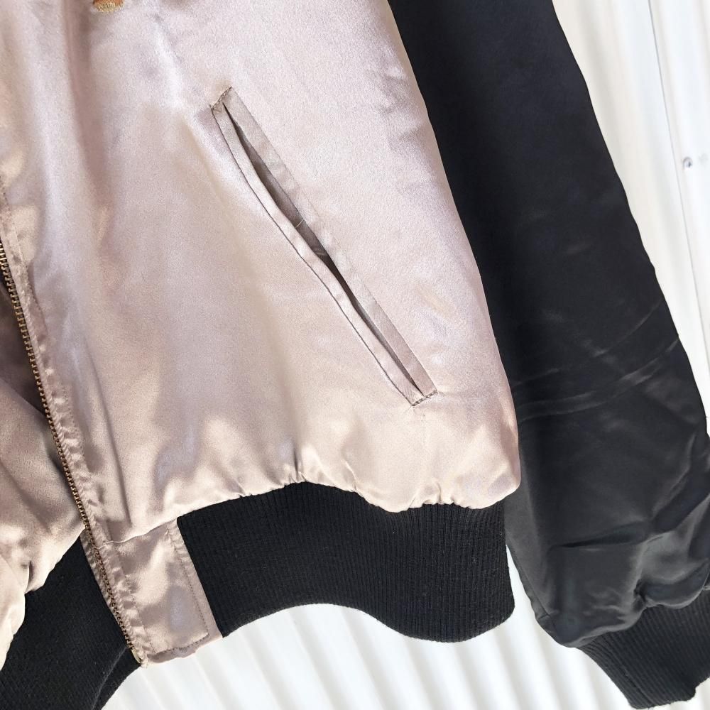 KANEKO ISAO テディベア刺繍サテンスカジャン-古着屋マッシュ