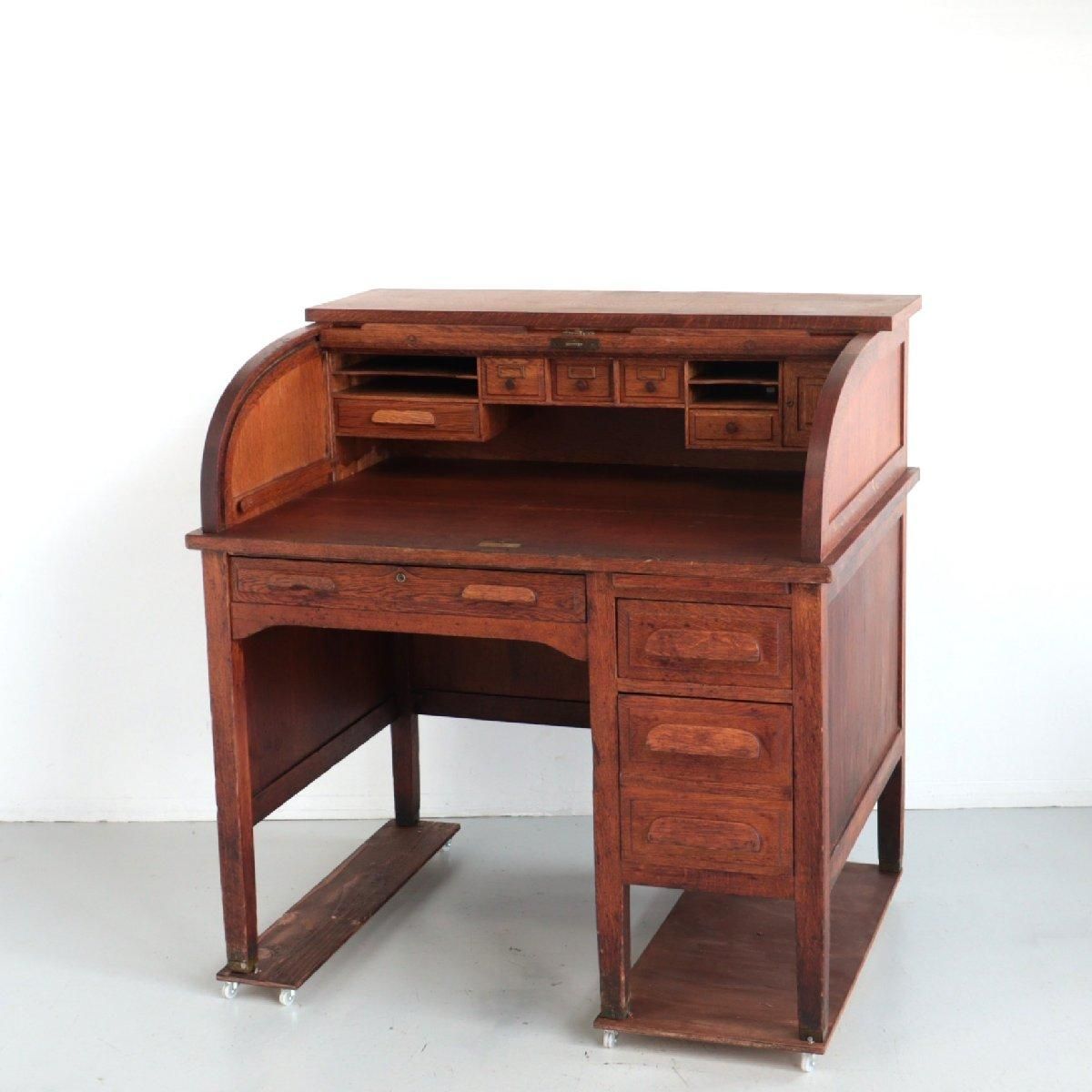 ヴィンテージ ライティングビューロー ロールトップデスク オーク