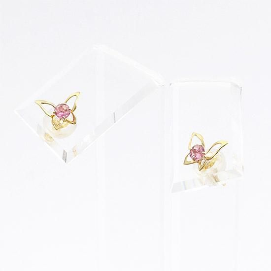女性へのプレゼント K18YG ピンクトルマリン バタフライ ピアス 18金