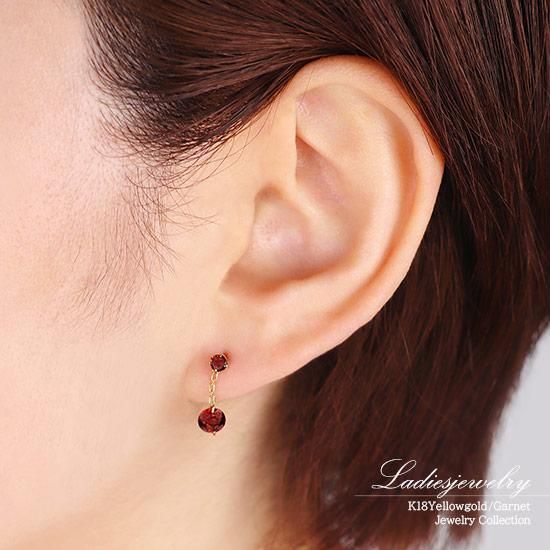 アクセサリーのプレゼント K18YG ガーネット ピアス 18金イエロー