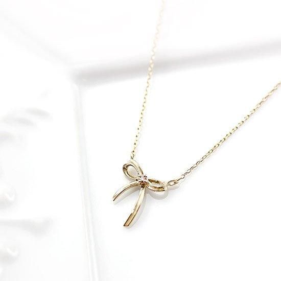 4月誕生石のアクセサリー 心葉 ダイヤモンド リボンネックレス 4月の