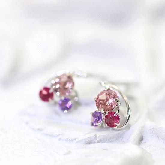2月誕生石のアクセサリー K14WG ピンクトルマリン&ルビー&アメジスト