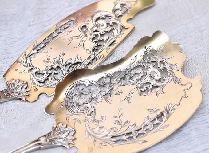 フレンチアンティークシルバー【銀950】リボンの透かしのサービング