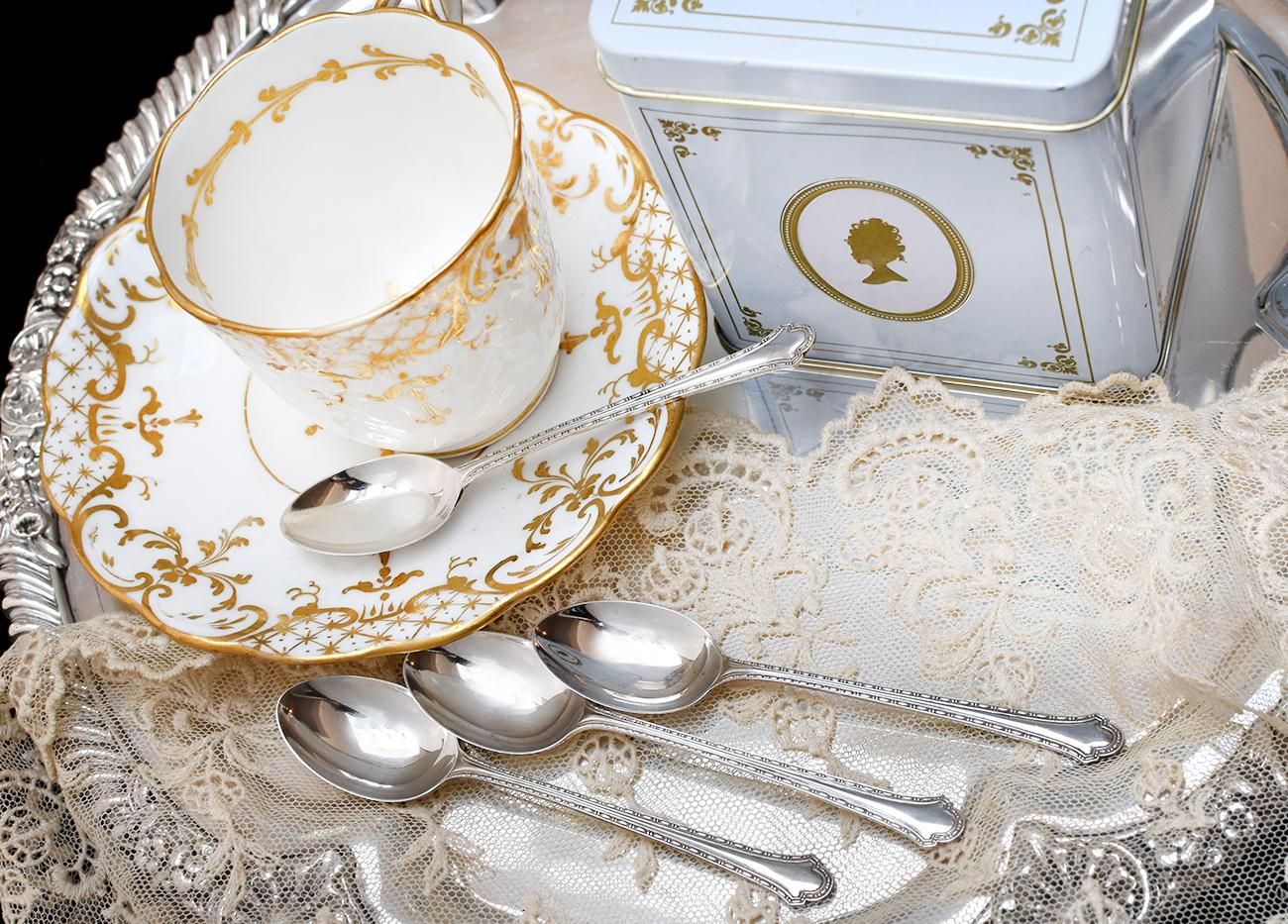 英国アンティーク銀器【純銀】ティースプーン4本◇Antique Market