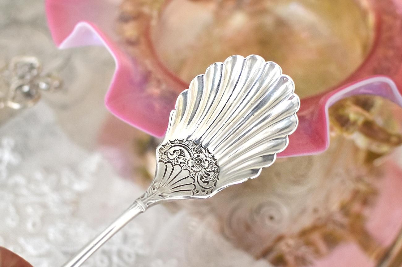 英国アンティーク銀器【純銀】1893年 ジャムスプーン/キャディー