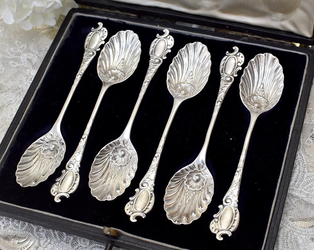 ◇英国アンティーク銀器【純銀】1900年 ティースプーンセット6本
