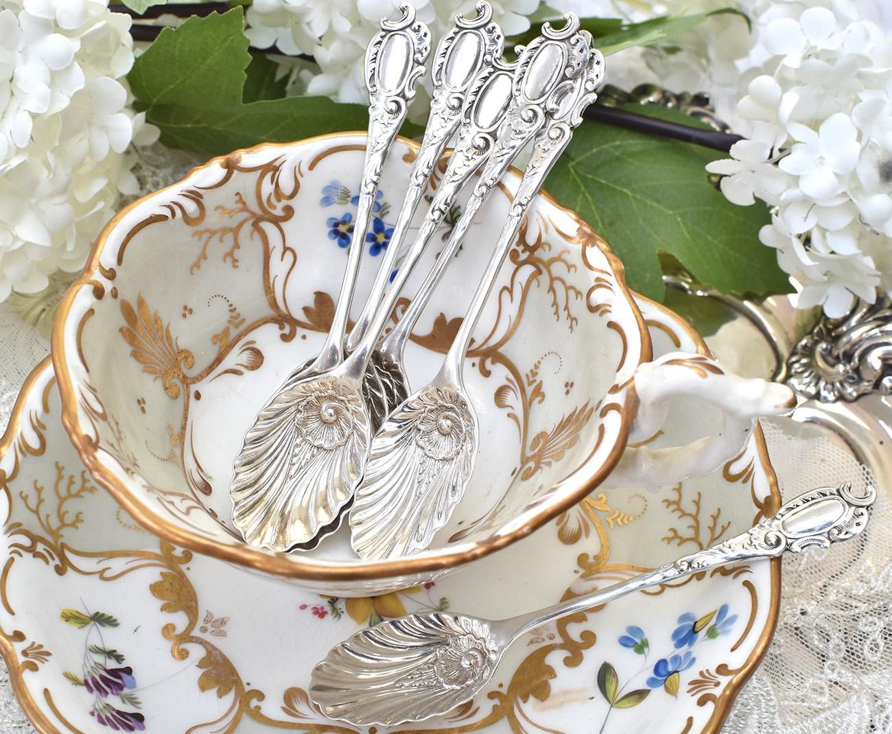 ◇英国アンティーク銀器【純銀】1900年 ティースプーンセット6本