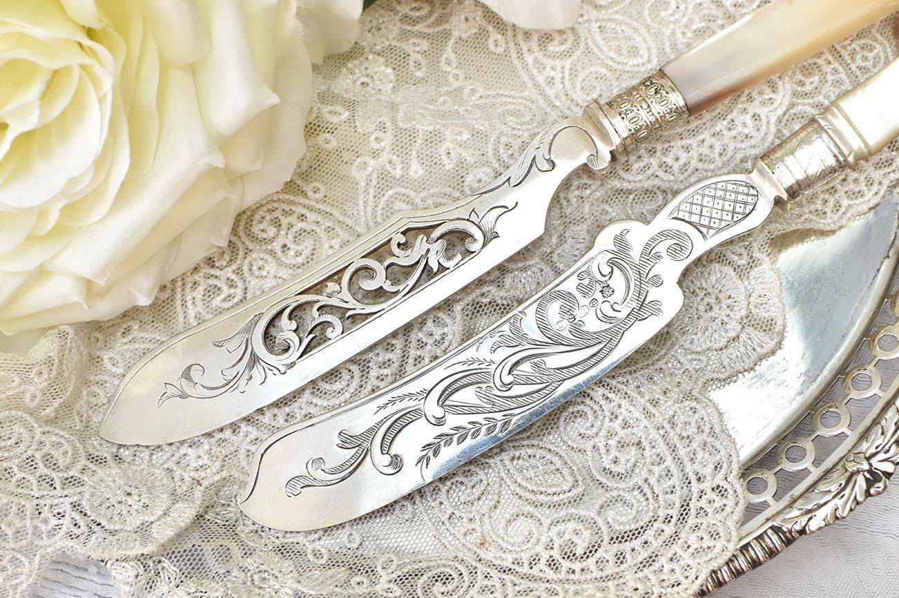 英国アンティーク【シルバープレート】透かしのナイフ 22.8cm