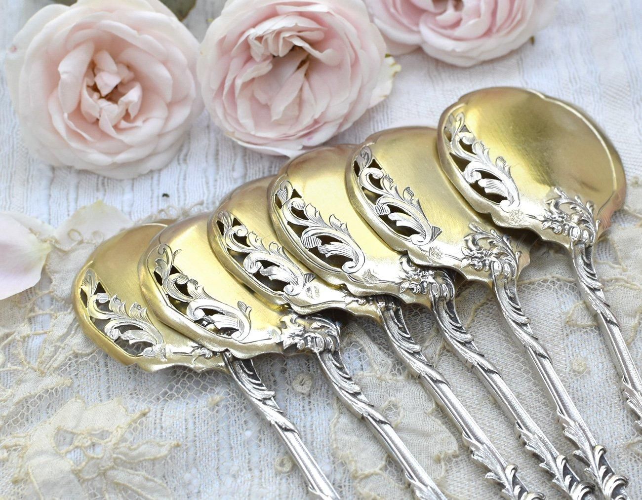 仏アンティーク銀器【銀950】アイスクリームスプーン 6本組