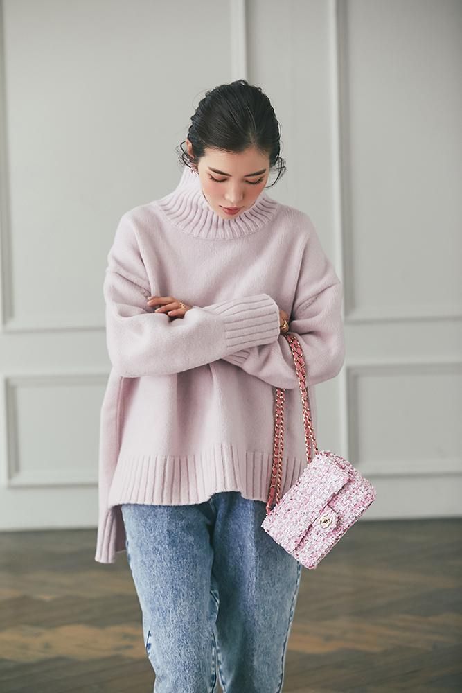 ベーシックタートルニットプルオーバー(ピンク) - seventen