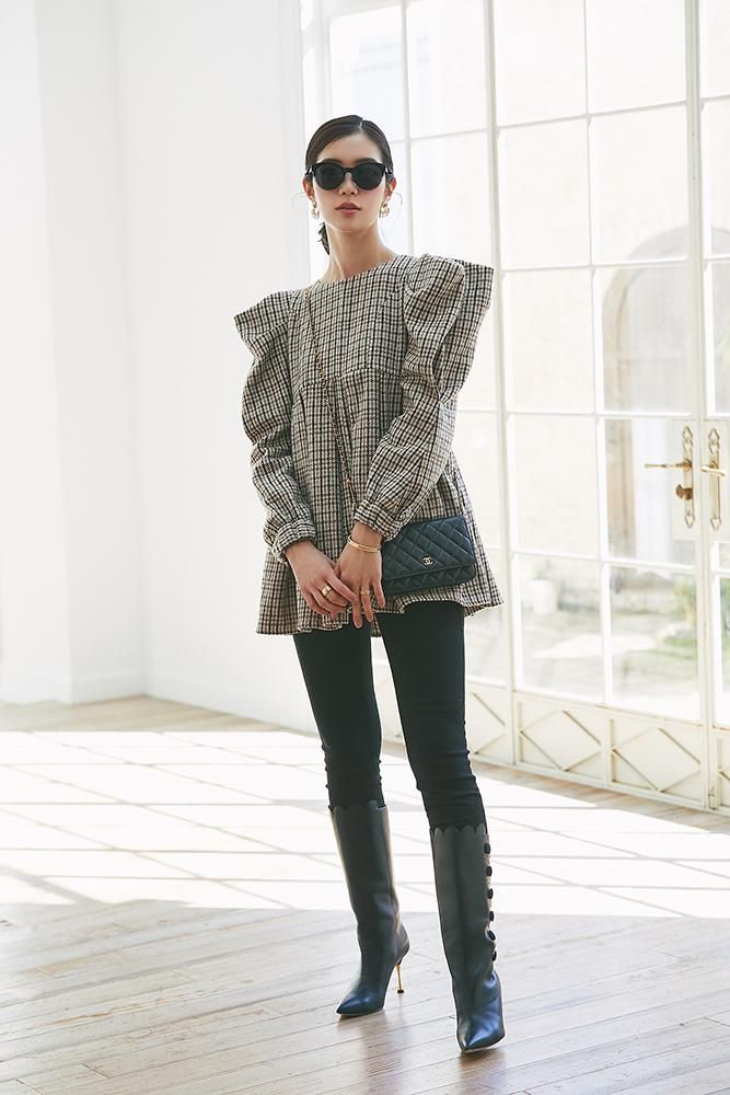 再入荷】チェックブラウス(ブラウン) - seventen