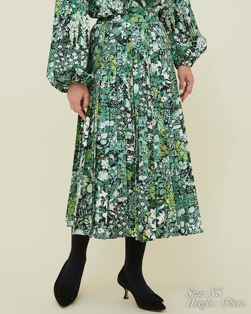 プリントプリーツスカート(ブラック) - seventen