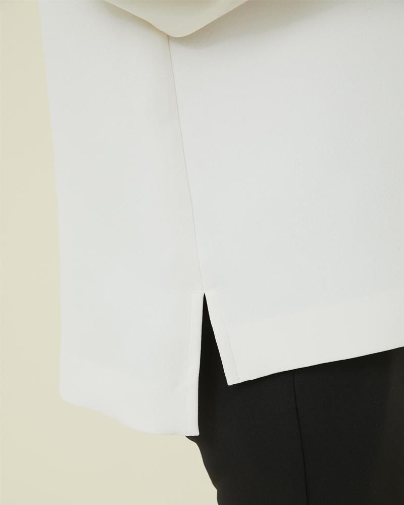 リボンドレープトップス(ブラック×オフホワイト) - seventen