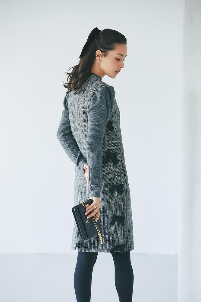 サイドリボンジレワンピース(ヘリンボーン) - seventen