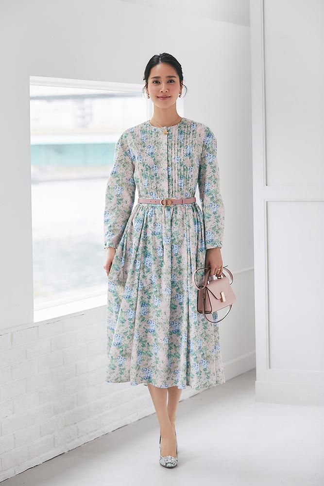 再入荷】ピンタックプリントワンピース(ライトピンク) - seventen