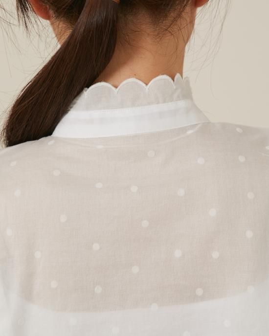 再入荷】スカラップティアードブラウス(ホワイト×ホワイトドット