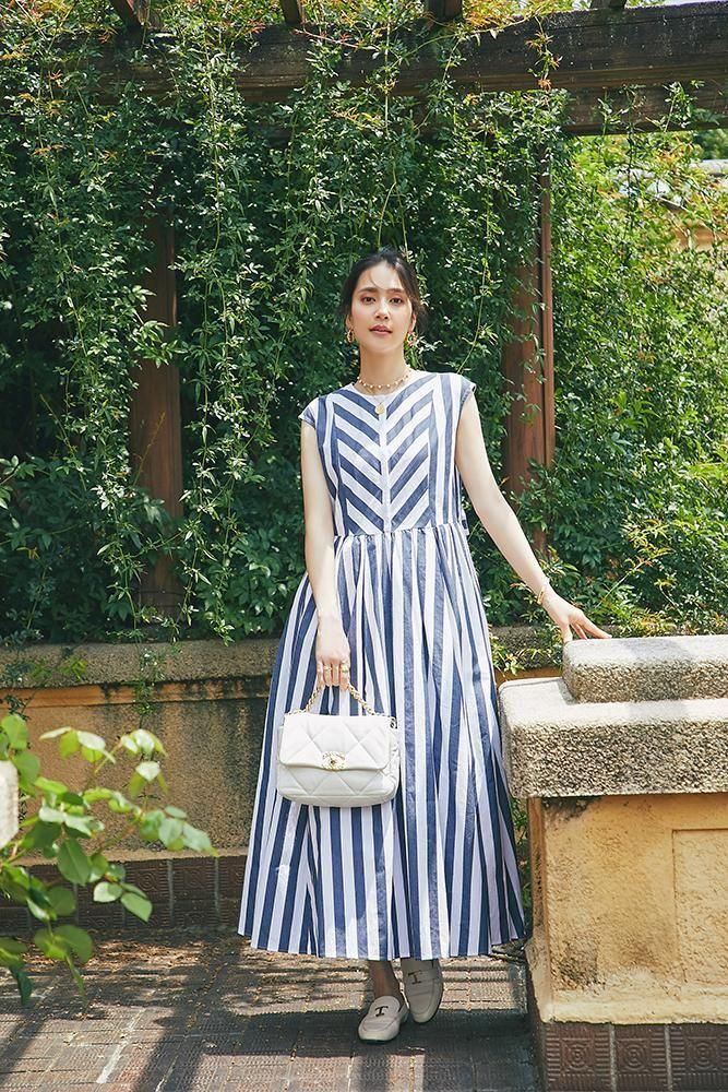 20％off】バックリボンストライプワンピース(ネイビー) - seventen