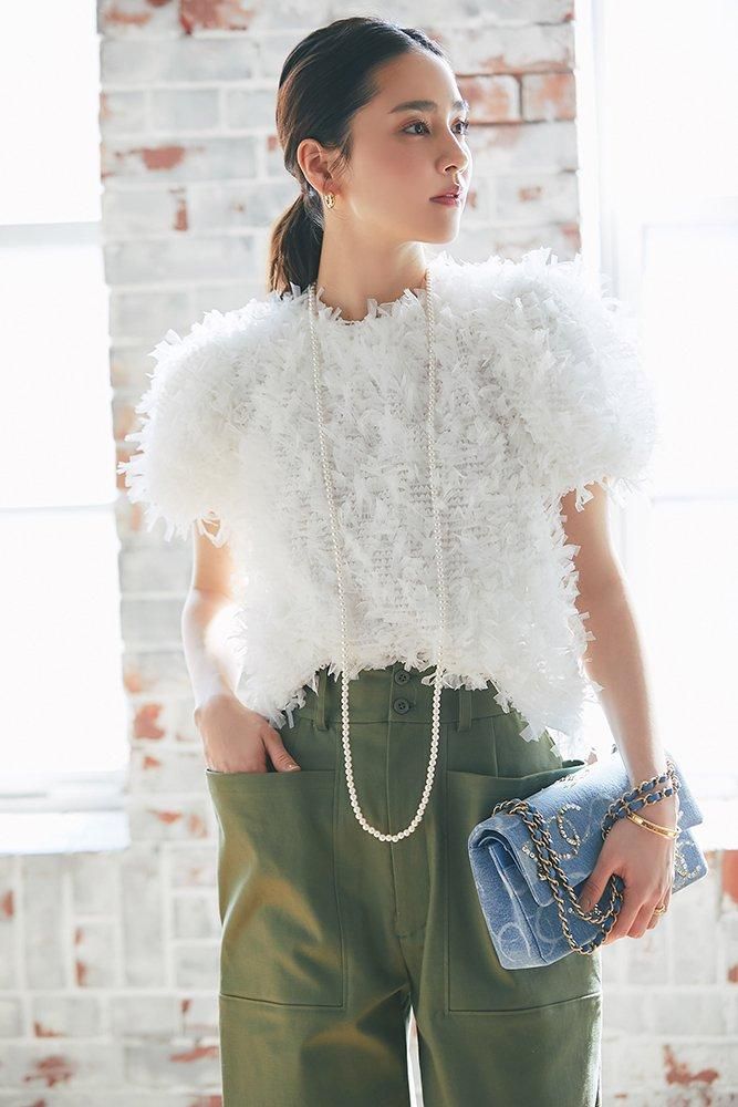 フリンジチュールトップス(ホワイト) - seventen