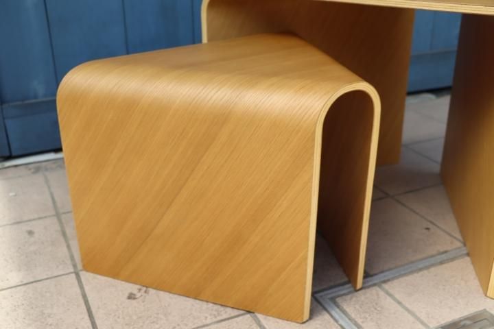 稀少なMUJI(無印良品)の重なるテーブルベンチ・成型合板・オーク材2点